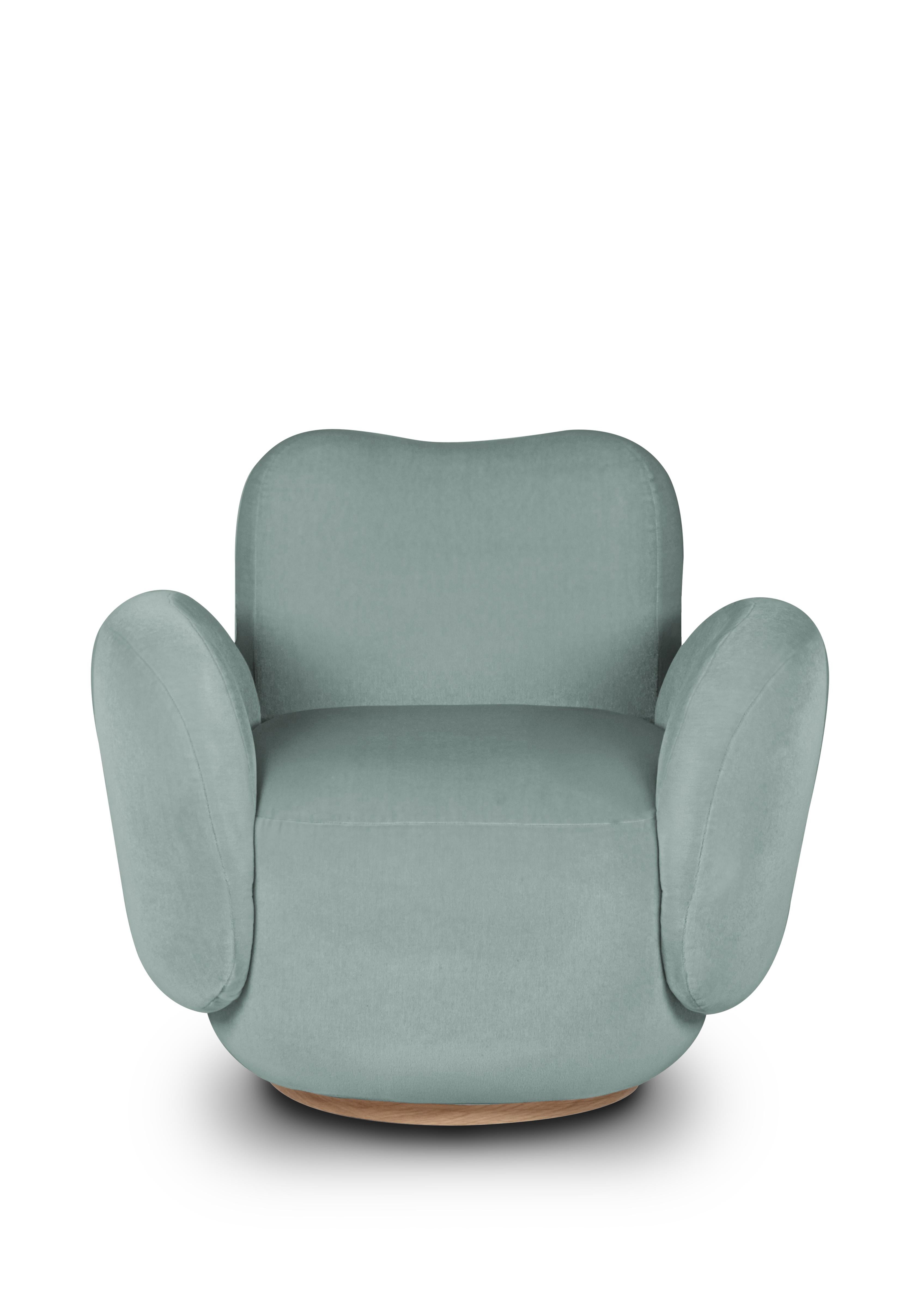 Silla de centro contemporánea Conchula, giratoria, mohair DEDAR, hecha a mano por Greenapple Cepillado en venta