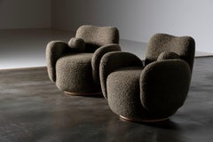 Contemporary Conchula Swivel Lounge Chair, Green Boucle, Handmade by Greenapple