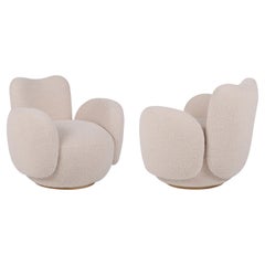 Contemporary Conchula Armchair Set of 2, Swivel, Italian Bouclé, Greenapple