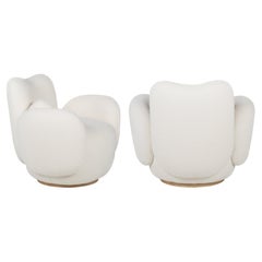 Sillón Contemporáneo Conchula Juego de 2, Giratorio, Bouclé Blanco, Manzana Verde
