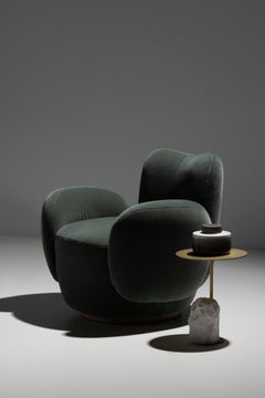 Contemporary Conchula Swivel Lounge Chair, DEDAR Jacquard, Handmade Greenapple