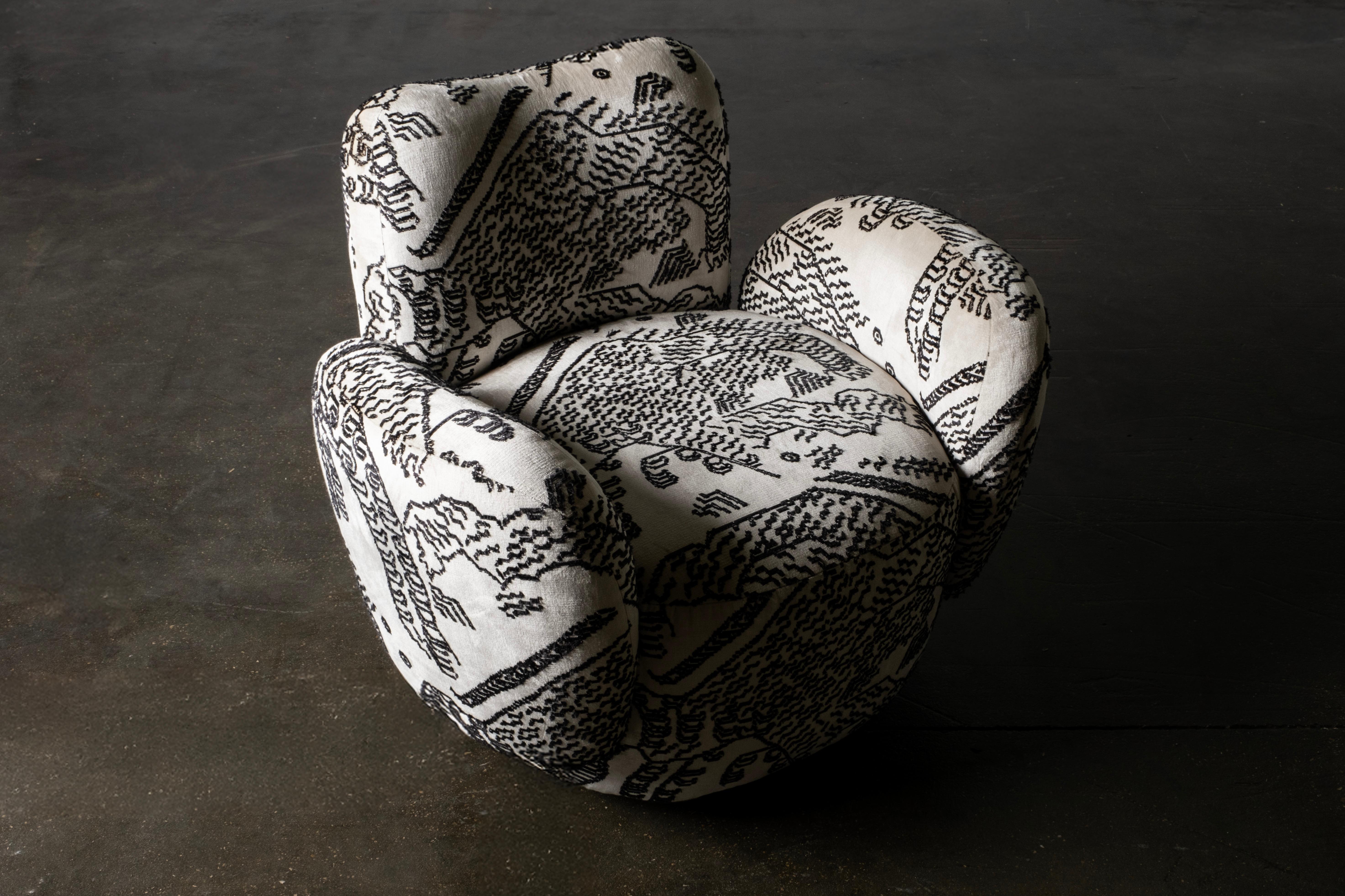 Fait main Chaise longue contemporaine Conchula, pivotante, DEDAR Jacquard fait main Greenapple en vente