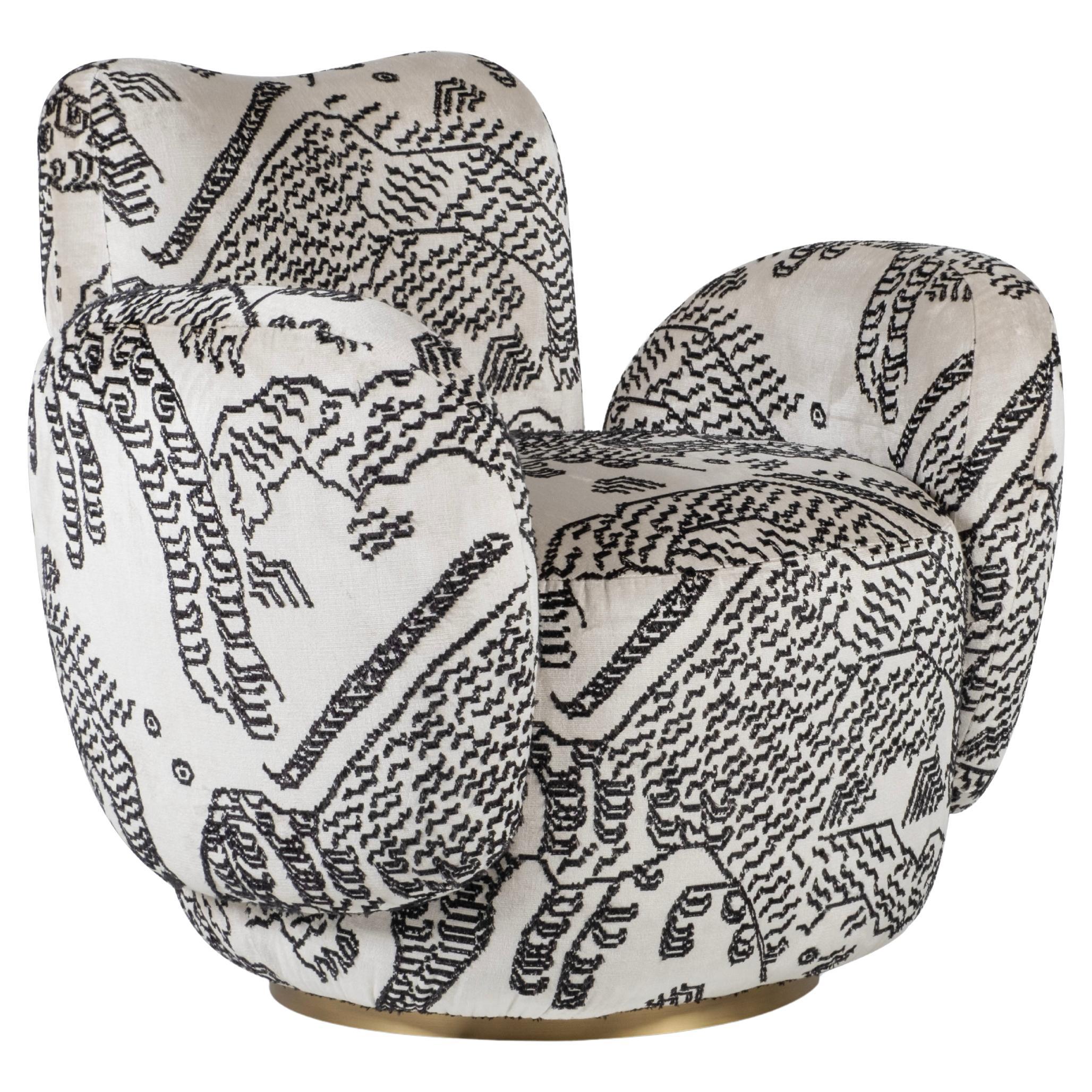 Contemporary Conchula Lounge Chair, Swivel, DEDAR Jacquard Handmade Greenapple