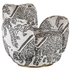 Contemporary Conchula Lounge Chair, Swivel, DEDAR Jacquard Handmade Greenapple