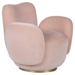 Contemporary Conchula Swivel Accent Chair, Italian MOHAIR, Handmade Greenapple