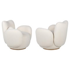 Contemporary Conchula Swivel Lounge Chair Set/2, White Boucle, by Greenapple