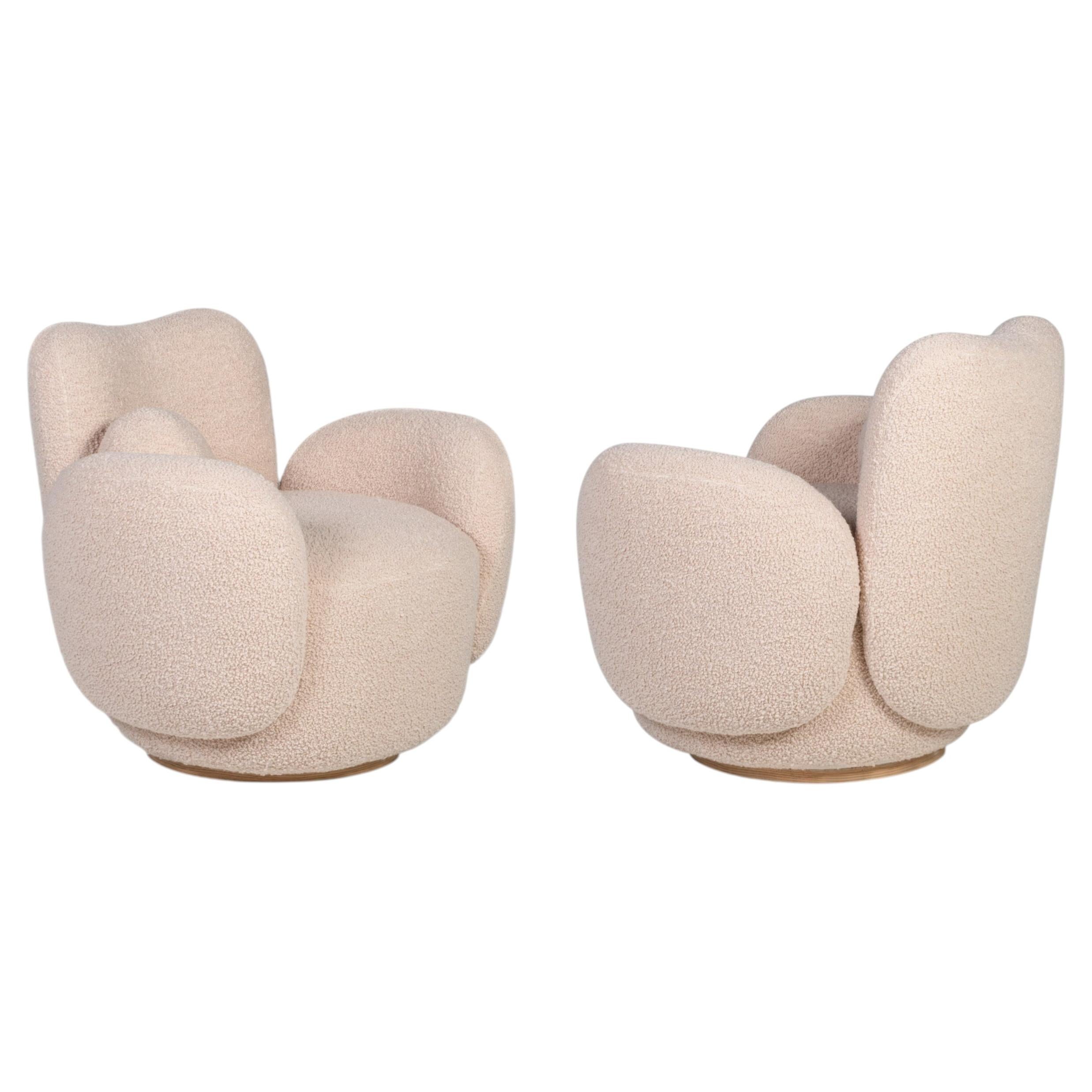 Contemporary Conchula Sessel 2er-Set, drehbar, italienischer Bouclé, Greenapple