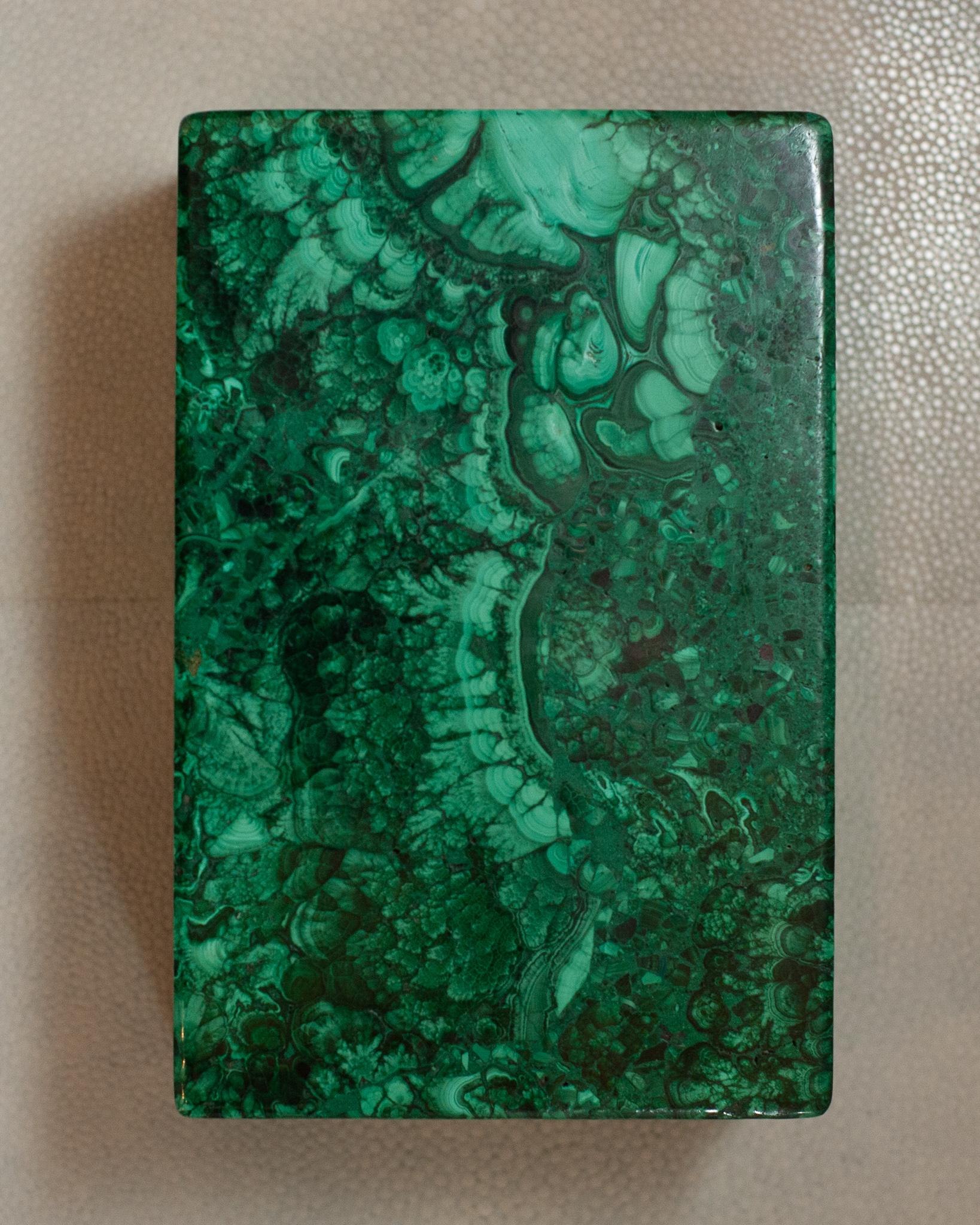 Contemporary Congo Malachite Box with Hinged Lid 1