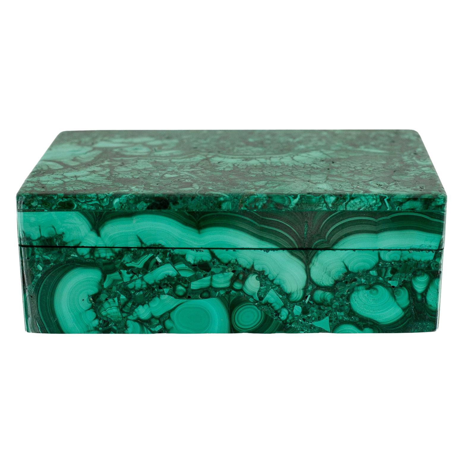 Contemporary Congo Malachite Box with Hinged Lid