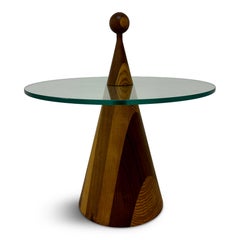 Contemporary Conical Wood Table with Glass Shelf