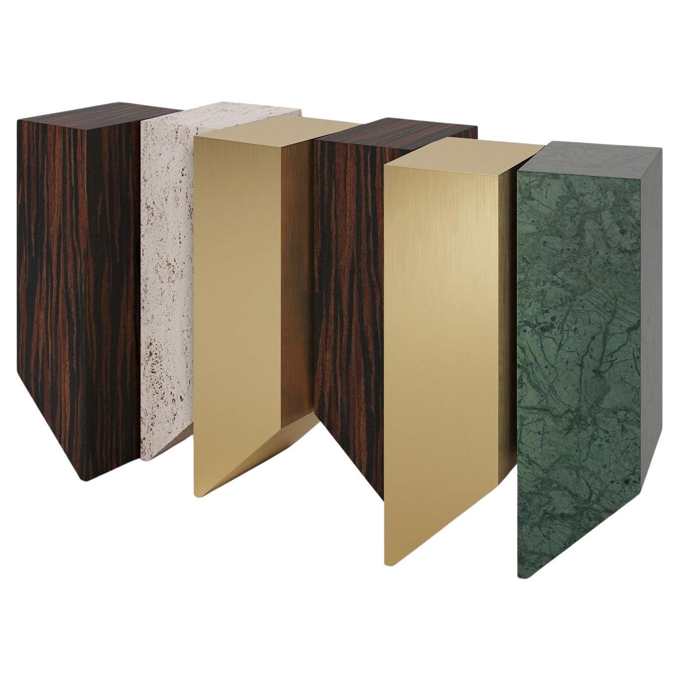 This console draws inspiration from deep ridges and mineral formations, with each piece showcasing the Earth's natural variations. This uniqueness bridges the gap between function and art. Its sculptural, geometric essence is revealed through a