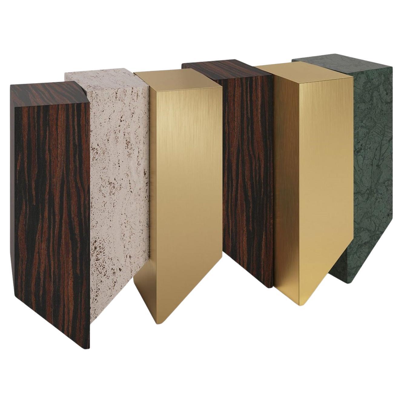 Consola Contemporánea En Estructura De Metal, Madera Y Mármol
