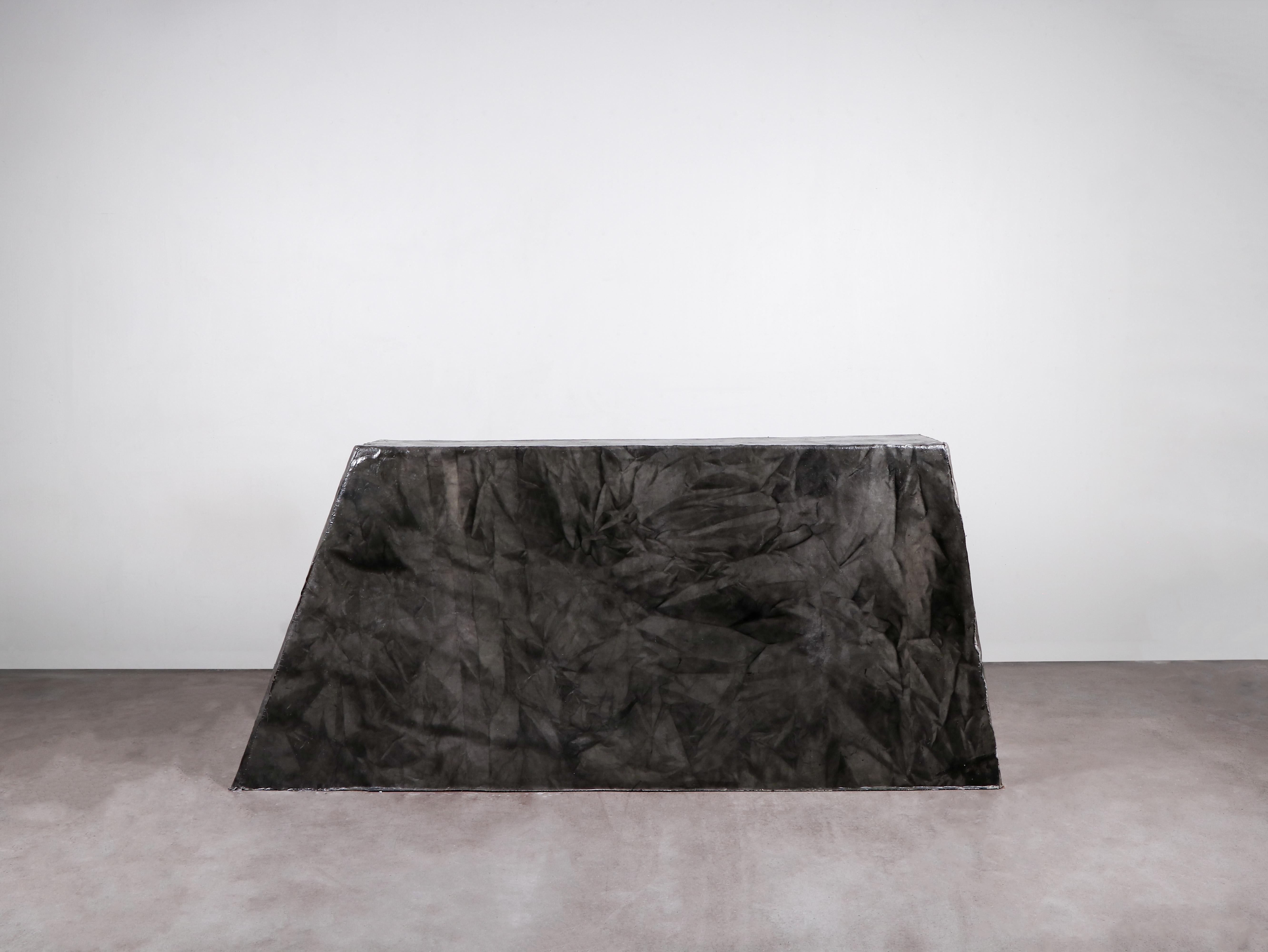 Contemporary black console in reinforced canvas on plywood - Batik console by Lucas Morten

2021
Limited edition of 13 + 1 AP
Dimensions (cm): L 180 D 40 H 80
Material: Reinforced canvas on plywood

Objects comes with a 
