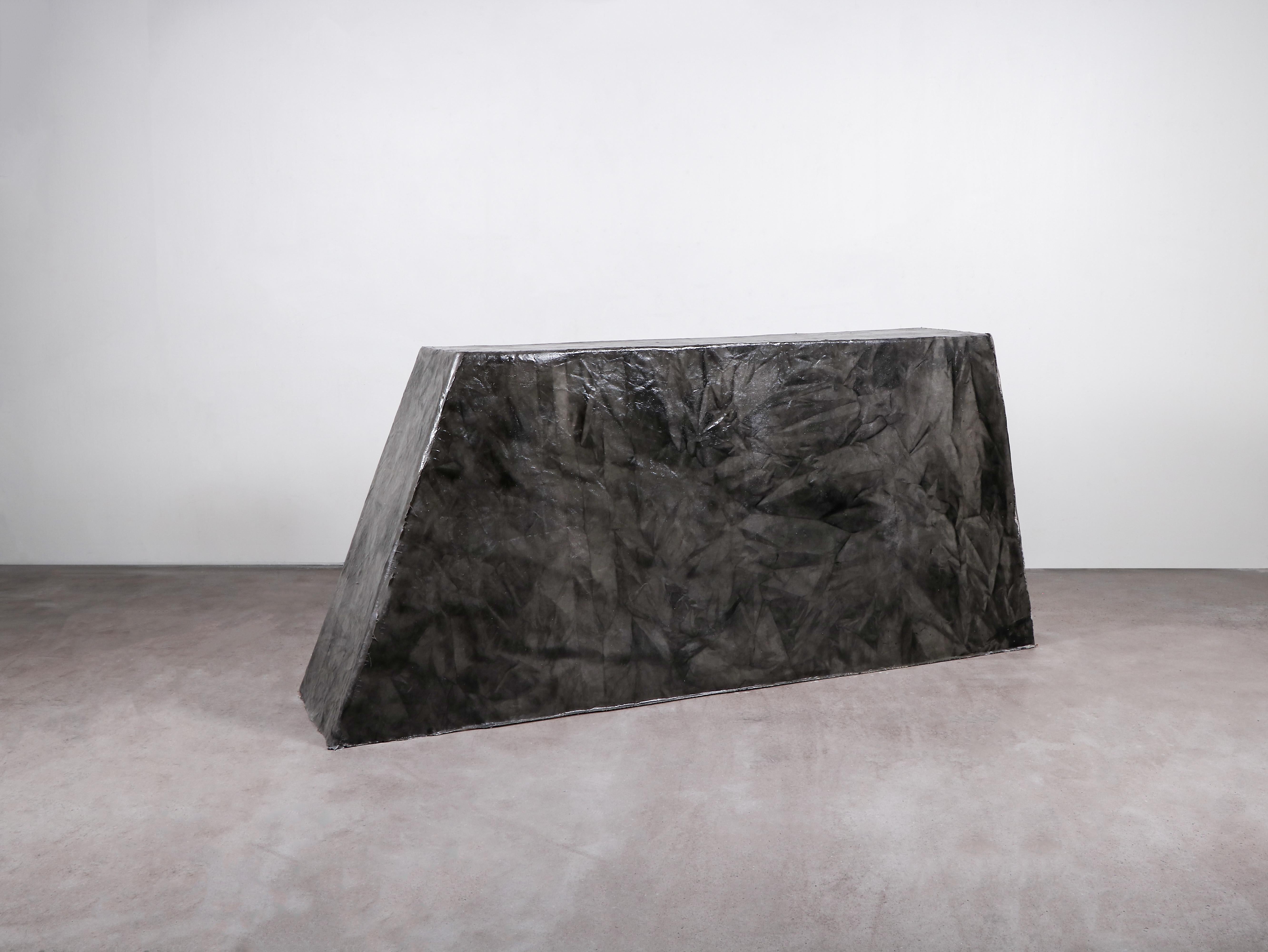 Modern Contemporary Console in Reinforced Canvas on Plywood, Batik by Lucas Morten