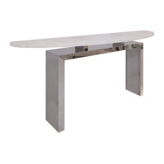 Contemporary Italian Demilune Console Table Made of White Quartz and Steel base