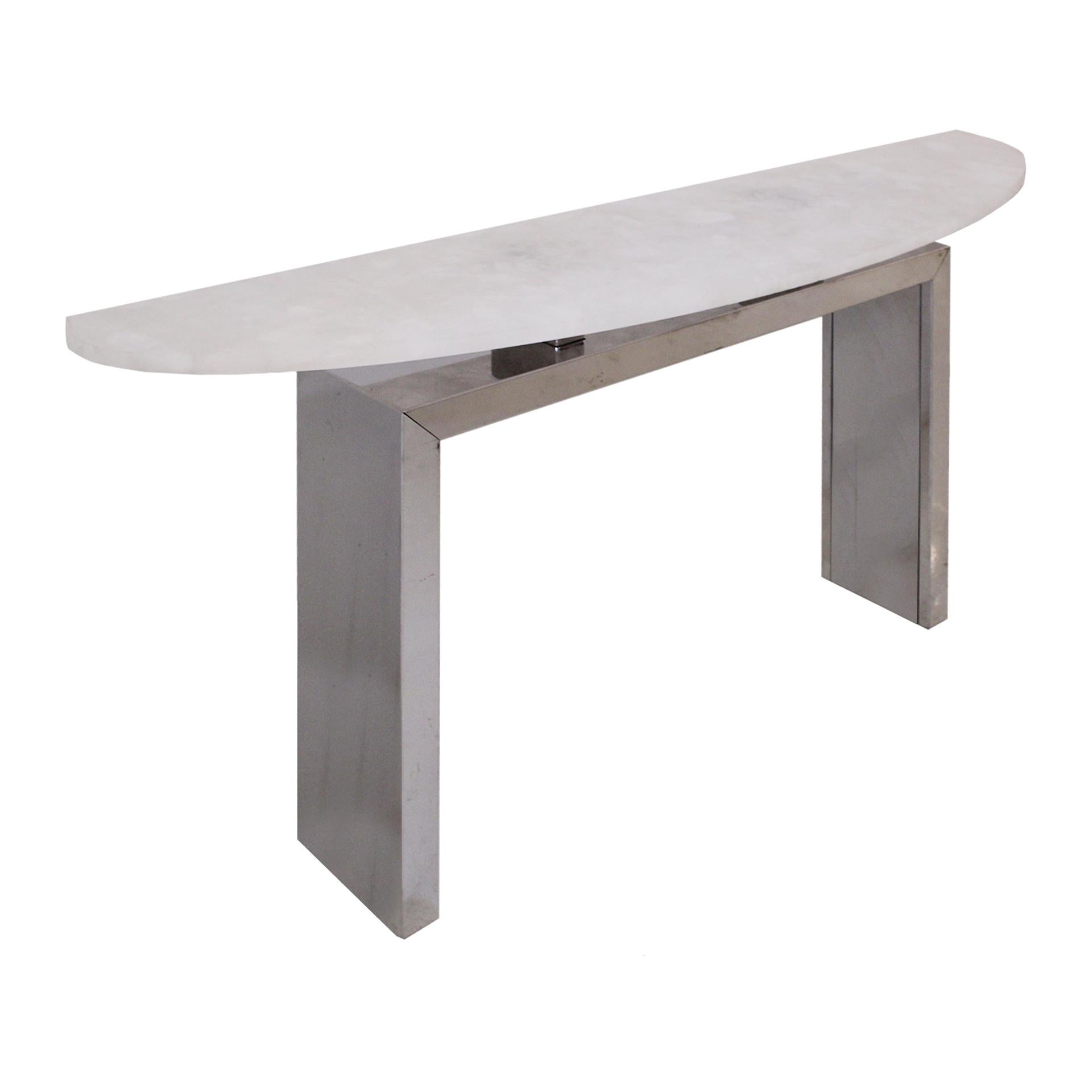 Moderne Table console contemporaine italienne Demilune en quartz blanc et base en acier en vente