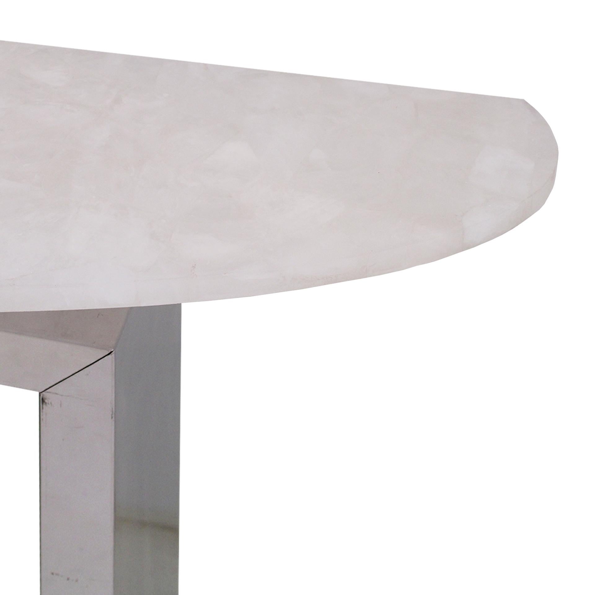 XXIe siècle et contemporain Table console contemporaine italienne Demilune en quartz blanc et base en acier en vente