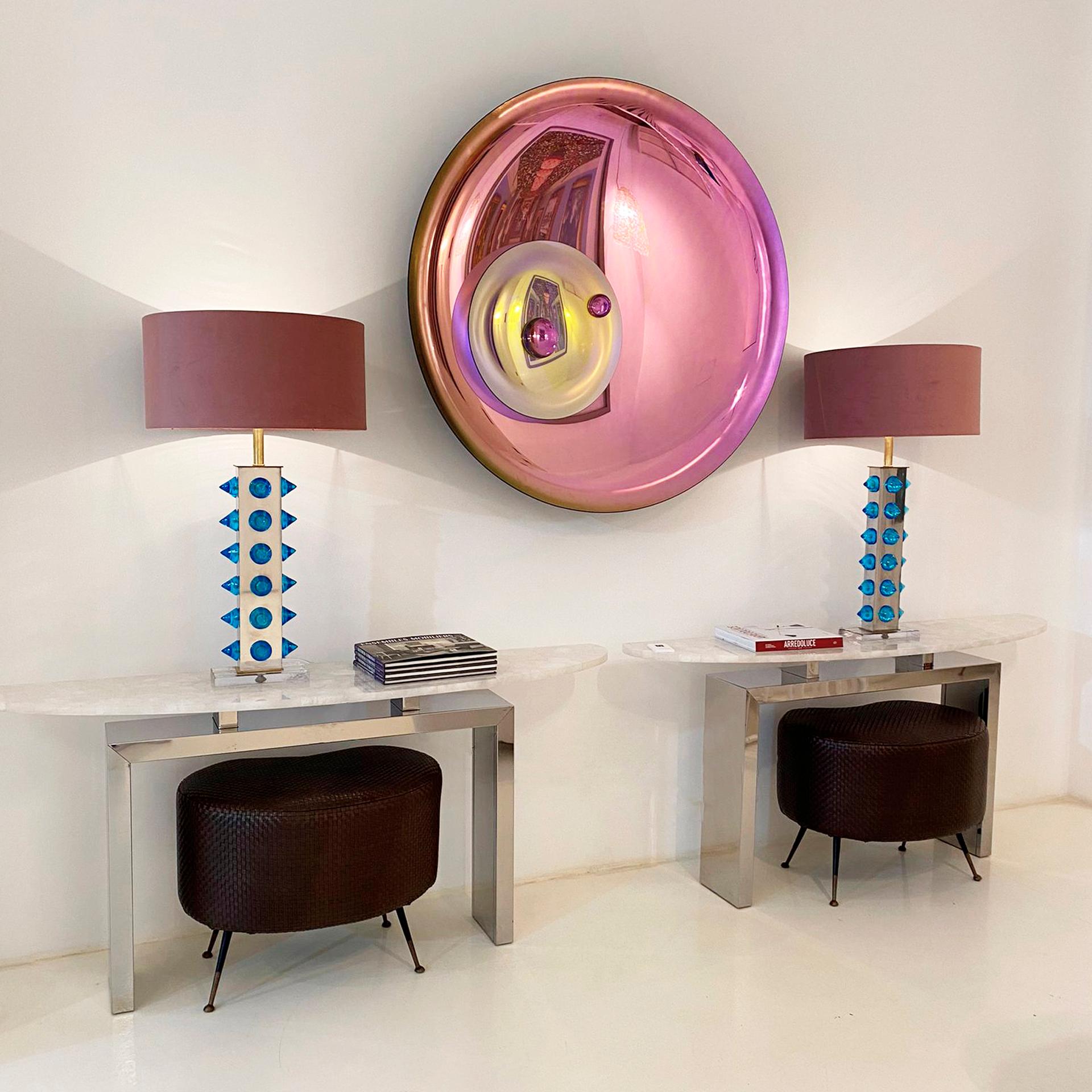 Table console contemporaine italienne Demilune en quartz blanc et base en acier en vente 1