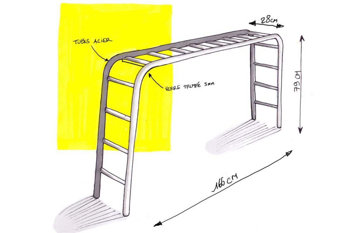Steel Contemporary console-shelf by Cédric Dequidt in laquered metal, glass plate For Sale