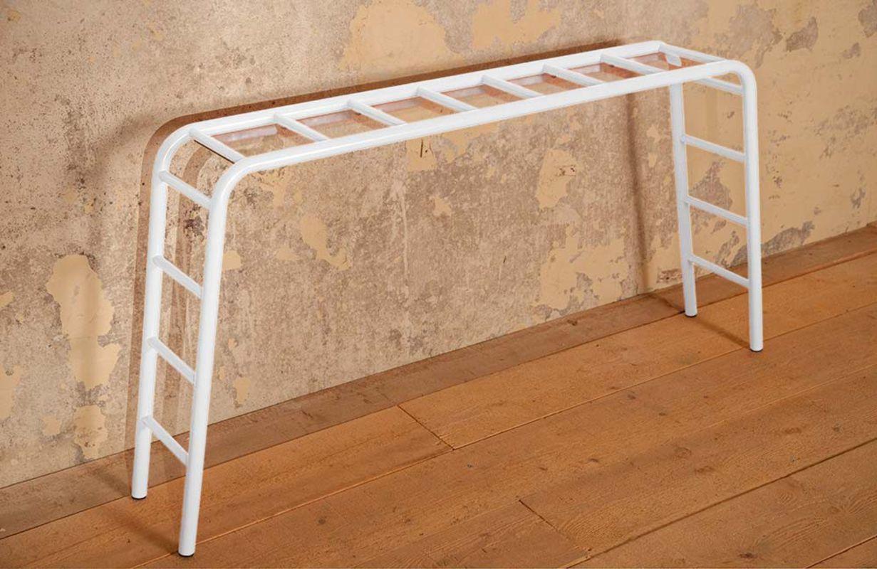 Contemporary console-shelf by Cédric Dequidt in laquered metal, glass plate For Sale 1
