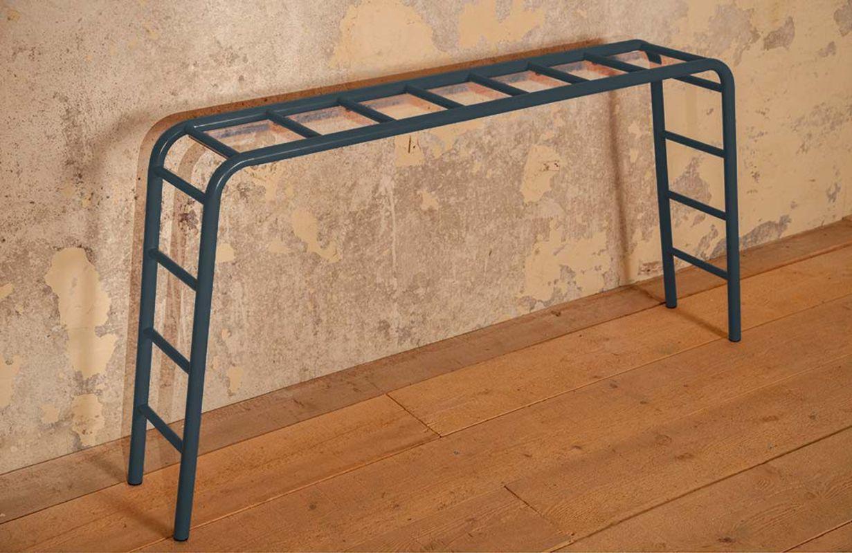 Contemporary console-shelf by Cédric Dequidt in laquered metal, glass plate For Sale 3