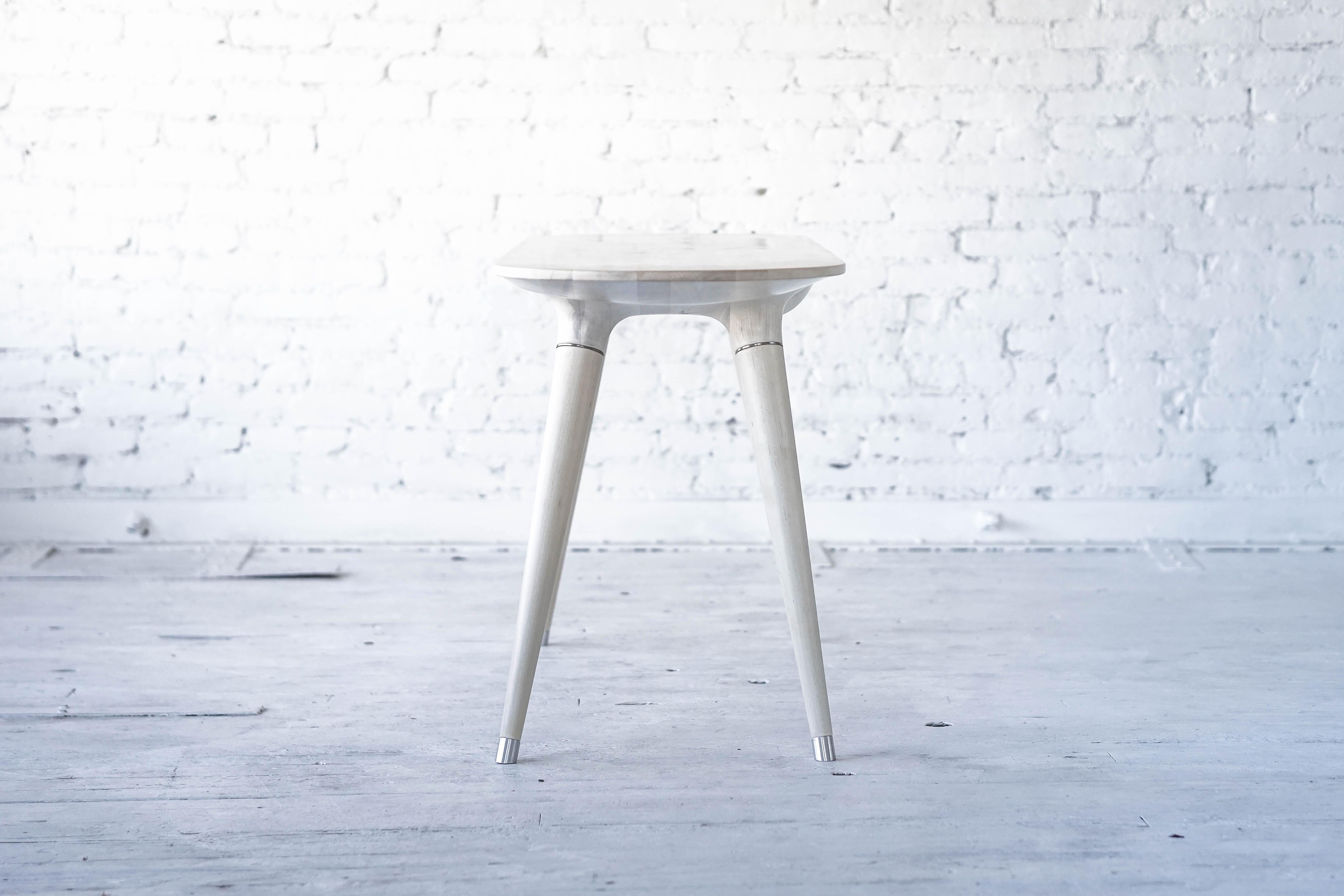 American Contemporary Console Table in Carved Bleached Maple with Brass Accents For Sale