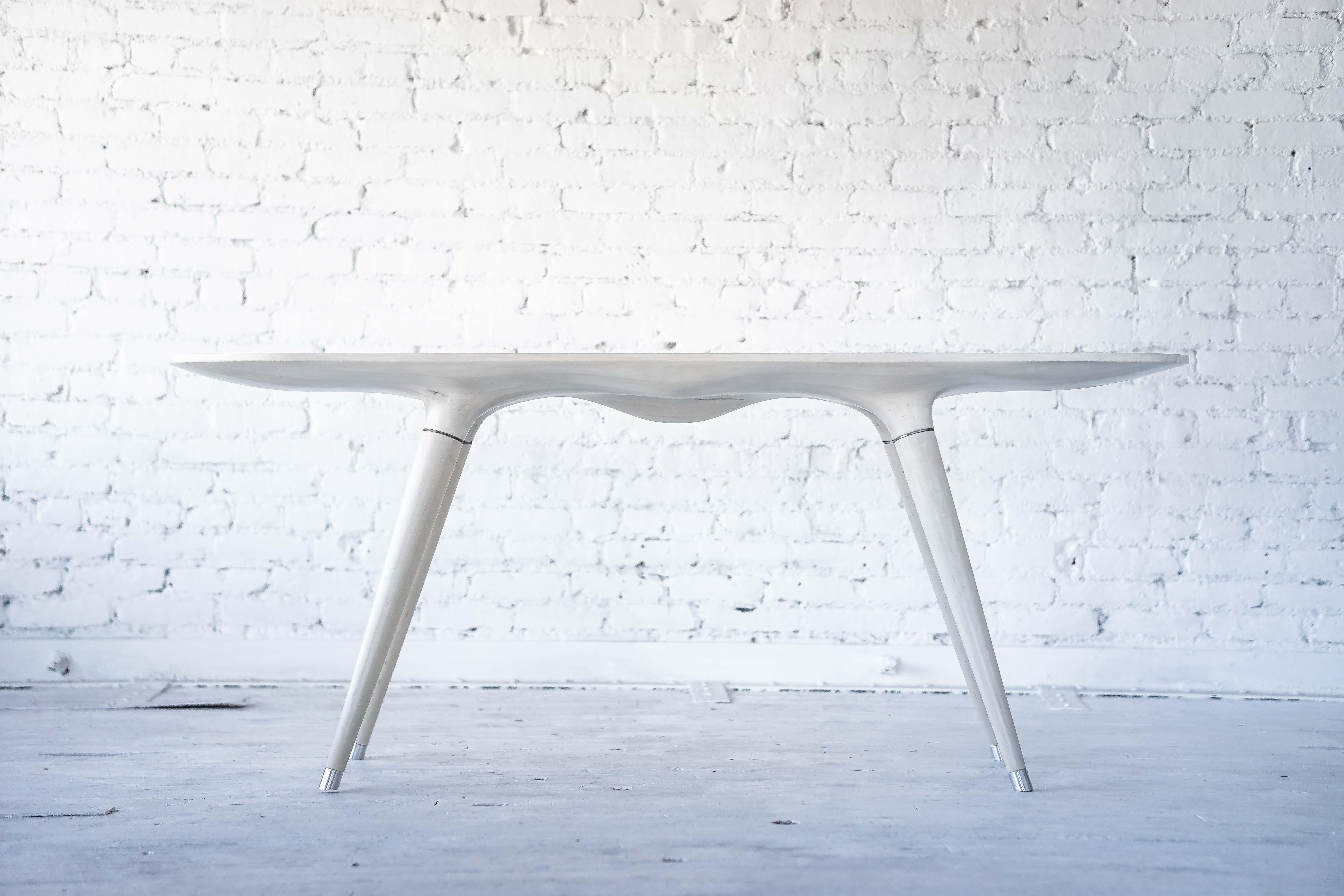 Ebonized Contemporary Console Table in Carved Bleached Maple with Brass Accents For Sale