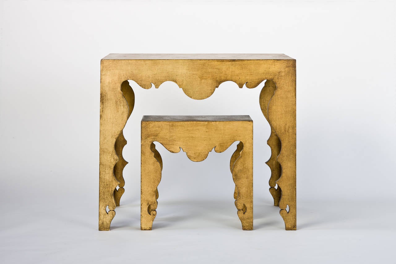 Rococo Contemporary Console Table in Gold Leaf For Sale
