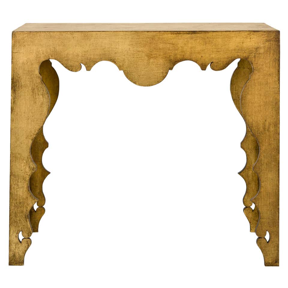 Geometric Sculptural Console Table in Black Marble and Gold Leaf For ...