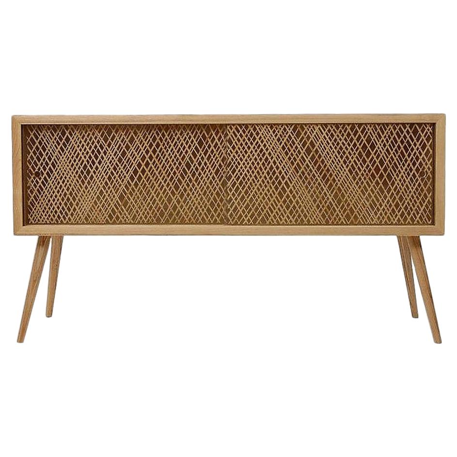 Contemporary Console Table in Natural Straw Weave Inlay For Sale