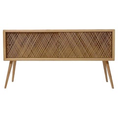 Contemporary Console Table in Natural Straw Weave Inlay