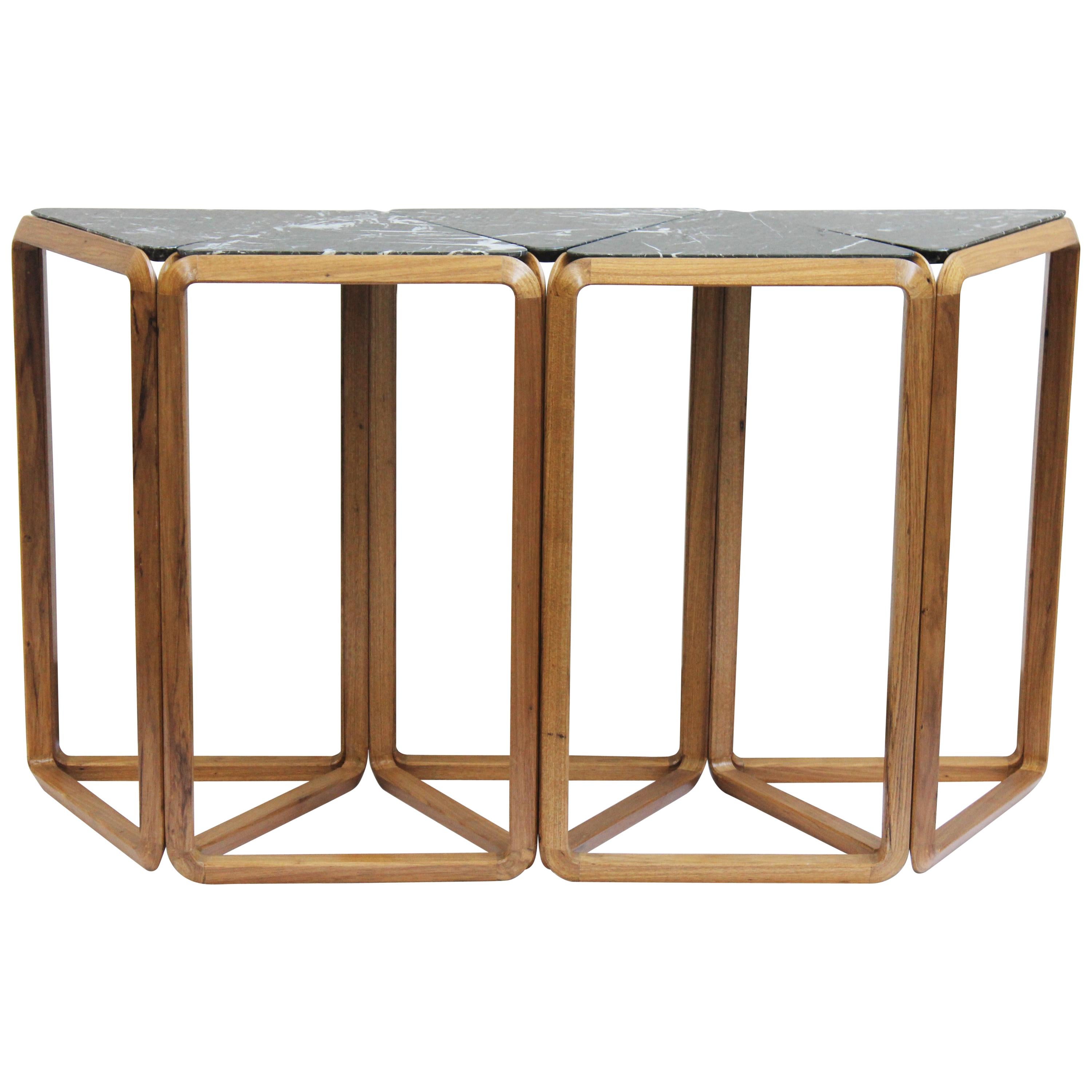 Contemporary Console Table in Wood and Marble, Brazilian Design For Sale