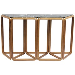 Contemporary Console Table in Wood and Marble, Brazilian Design