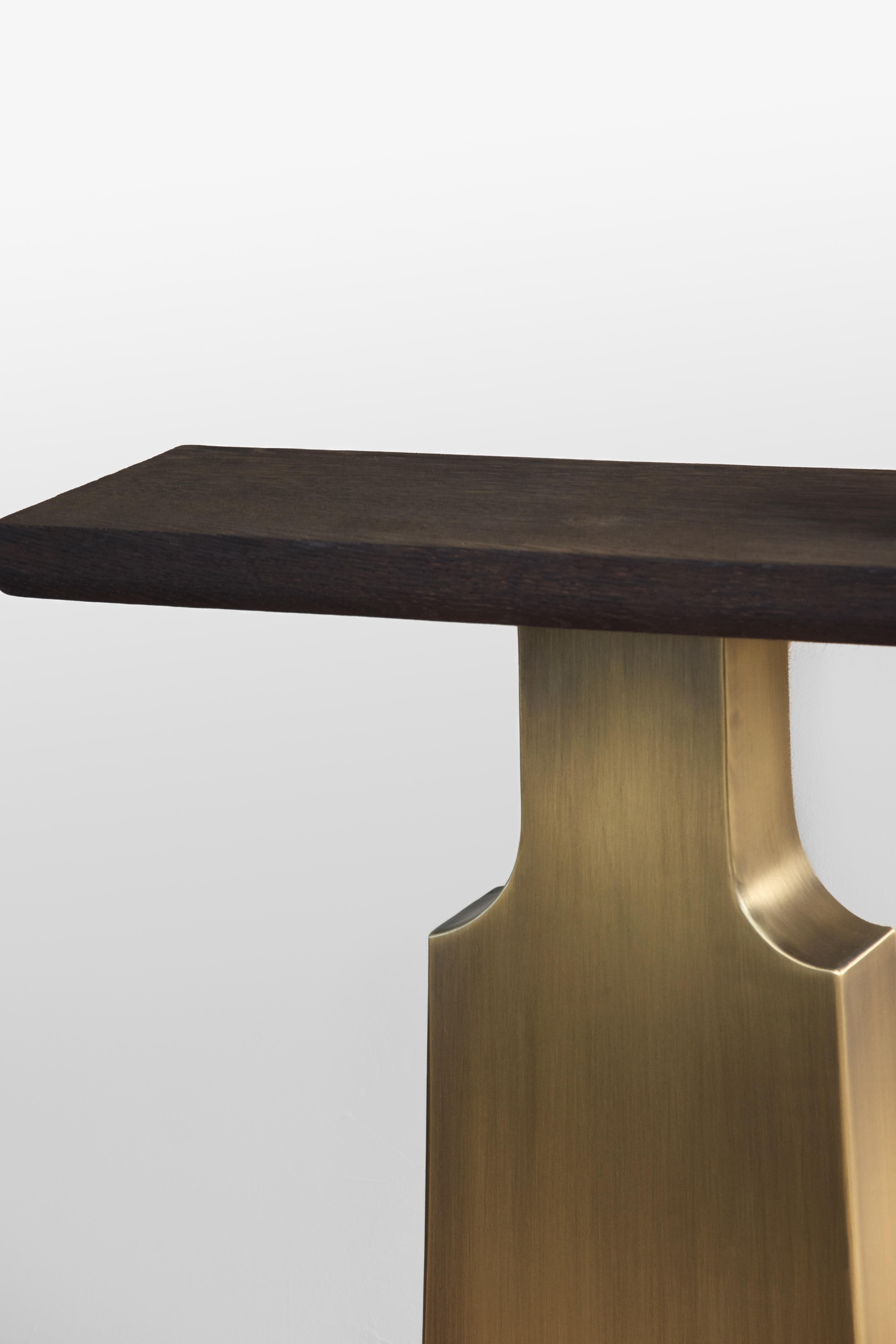 German Contemporary Console Table 'LIAH' by Eichkorn, Brass and Oak, Customizable For Sale