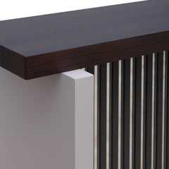 Contemporary Console Table, Made in Italy, brass and eucalyptus wood
