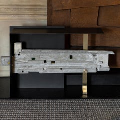 Contemporary Console Table With 1970's Concrete and Glass Sculptural Element