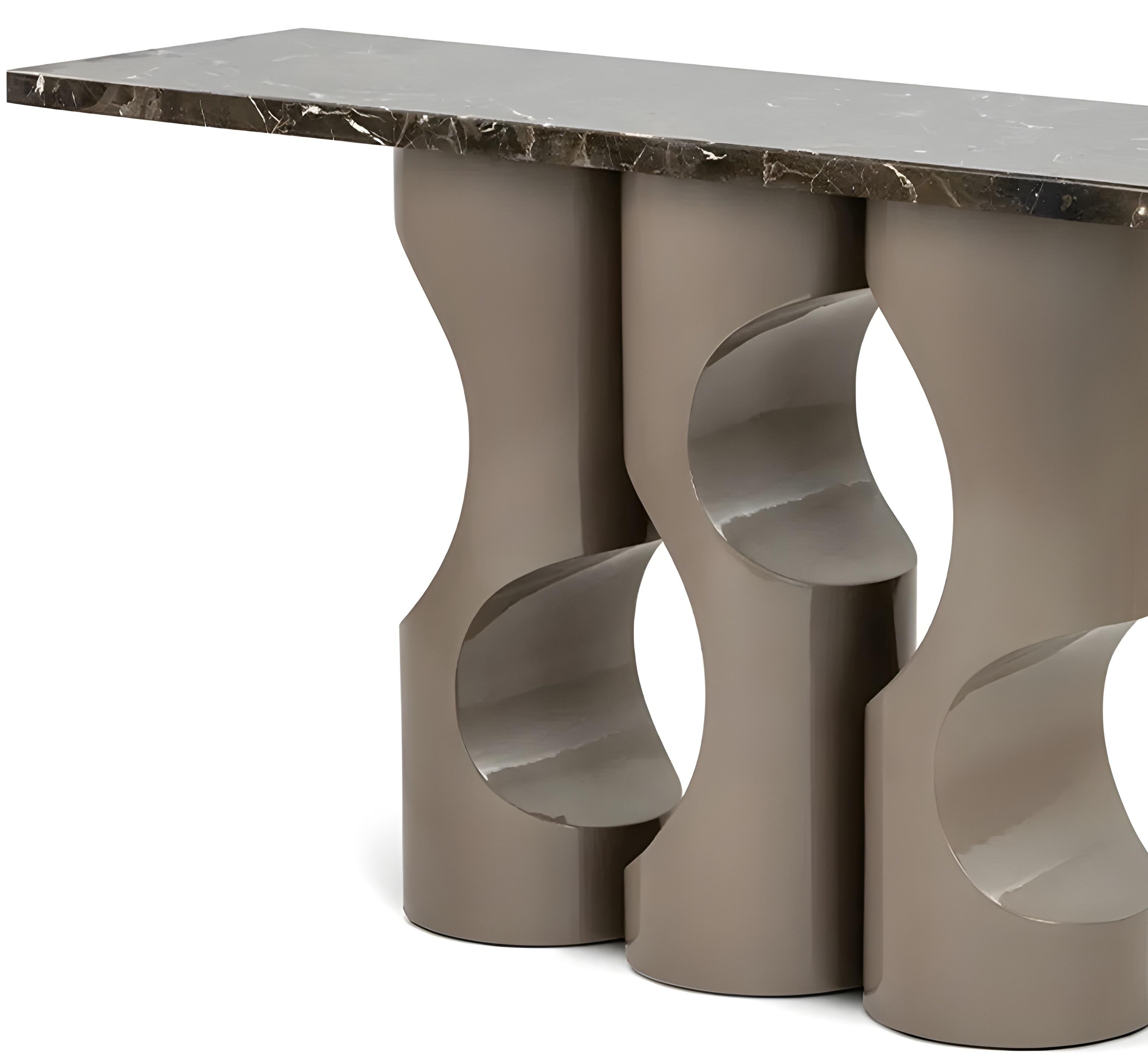 Contemporary Console Table With Cylindrical Legs & Marble Top By José Castro In New Condition For Sale In NEW YORK, NY