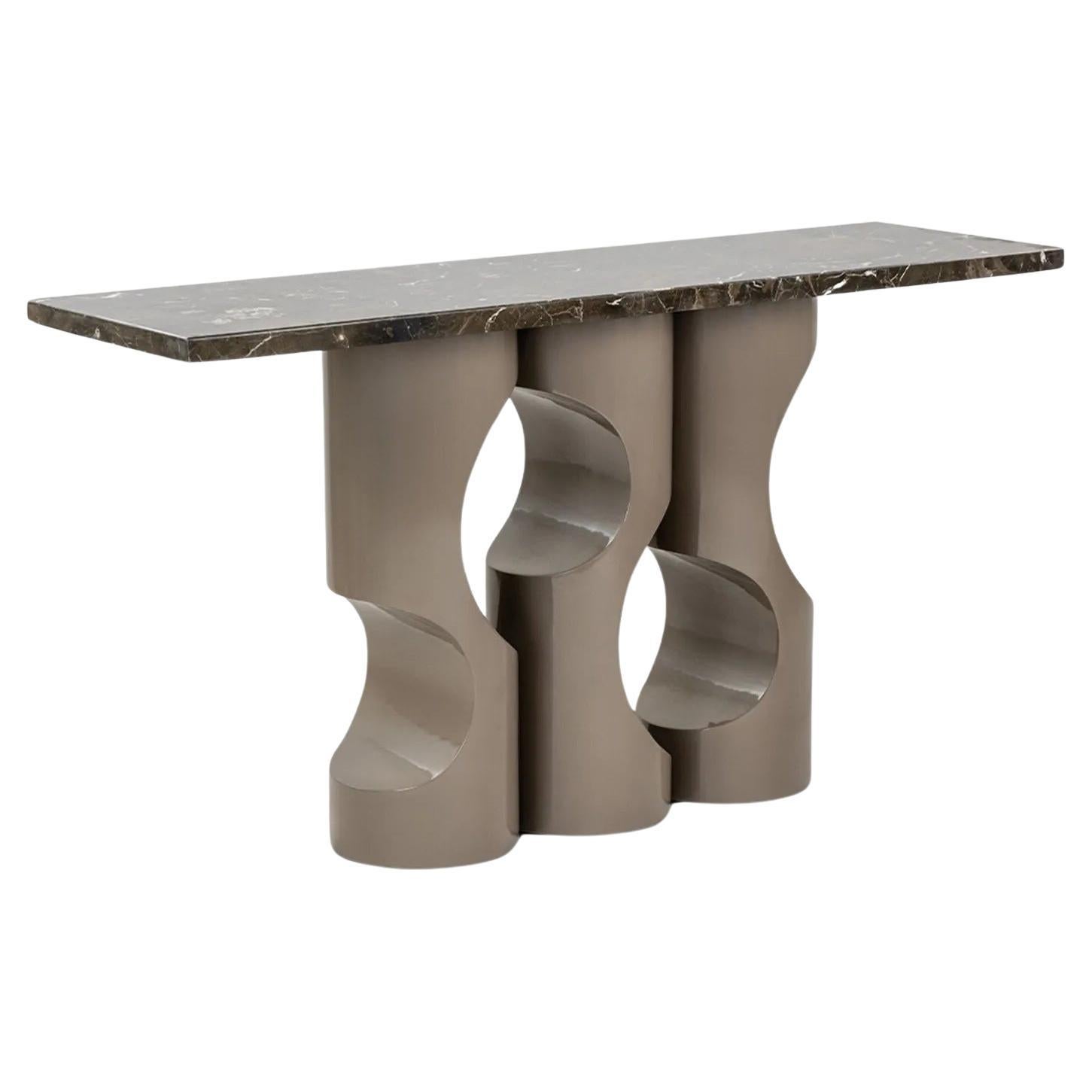 Mesa Consola Contemporánea con Patas Cilíndricas y Tapa de Mármol