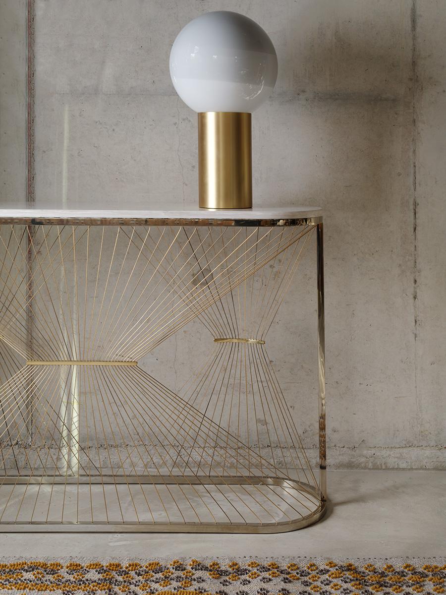 Chamfered Contemporary Console Table with Marble, Brass and Steel, Handmade in Italy For Sale
