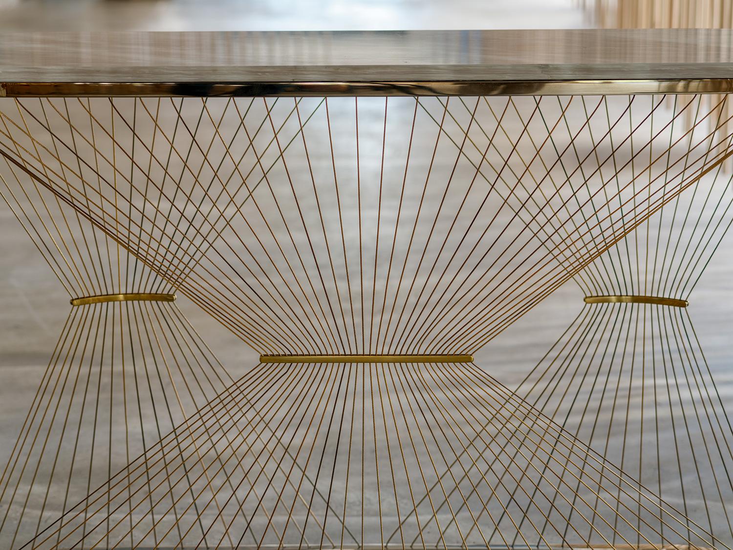 Chamfered Contemporary Console Table with Marble, Brass and Steel, Handmade in Italy For Sale