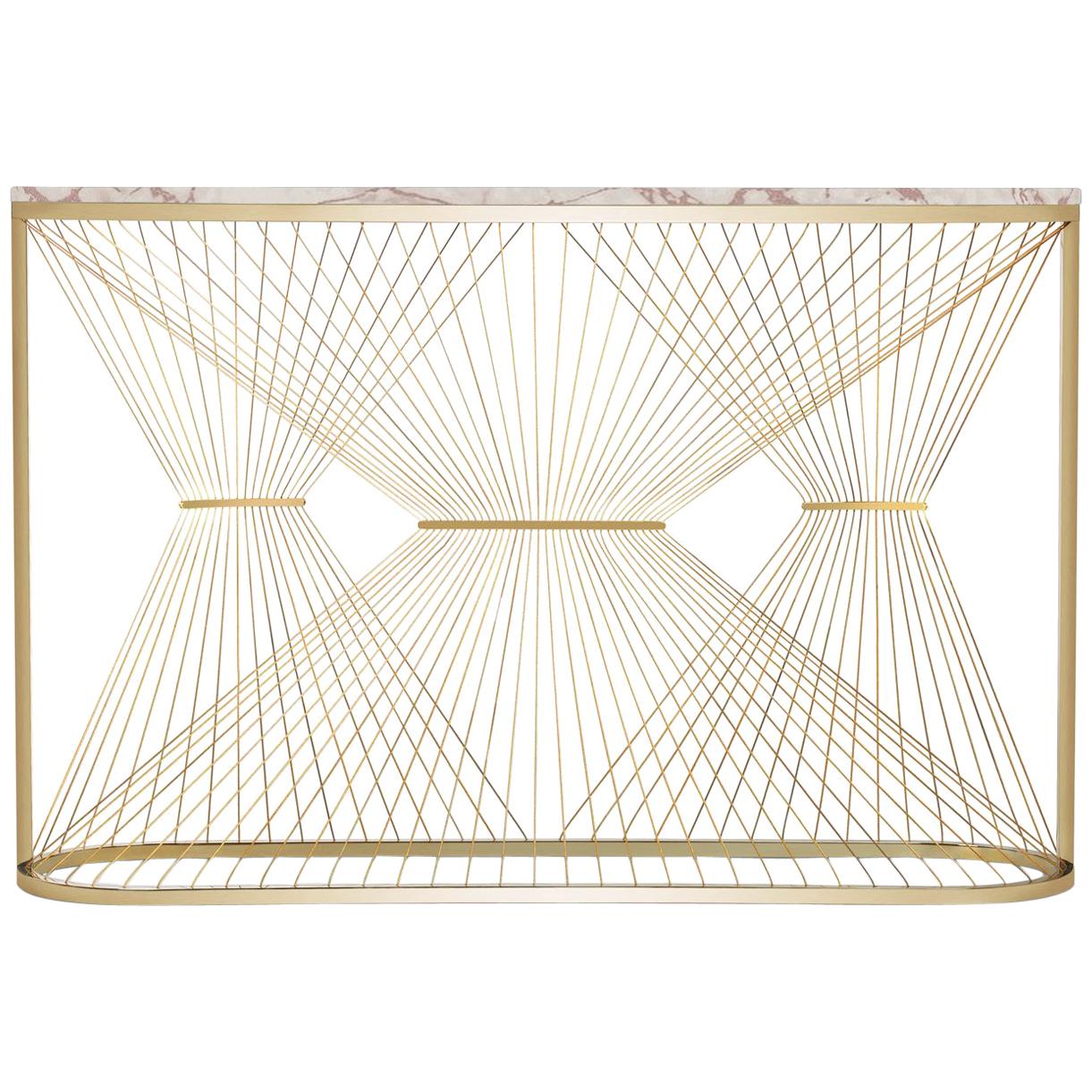 Contemporary Console Table with Marble, Brass and Steel, Handmade in Italy For Sale