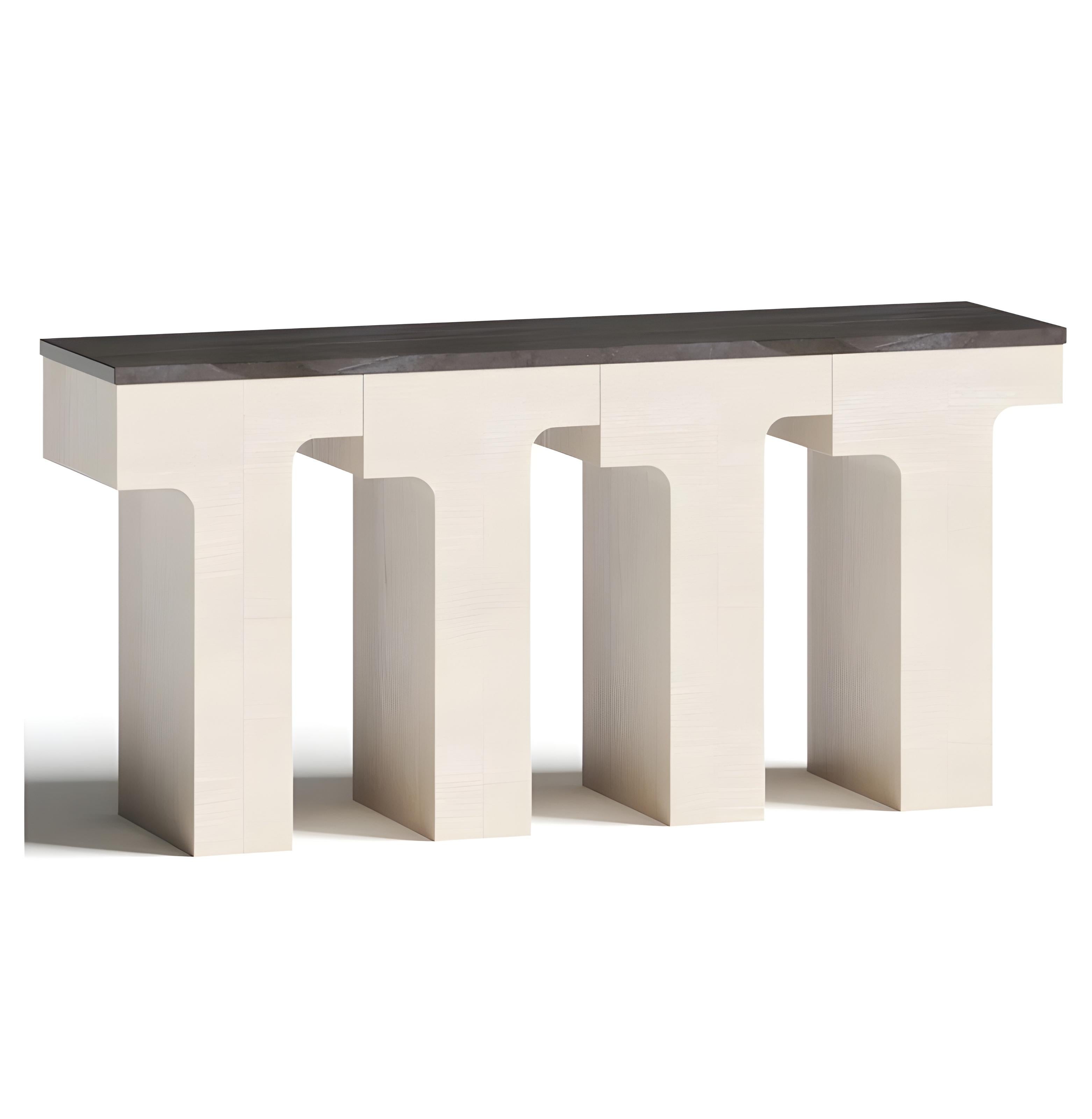 Contemporary Console Table with Marble Top & Limed Oak Structure By José Castro For Sale 1