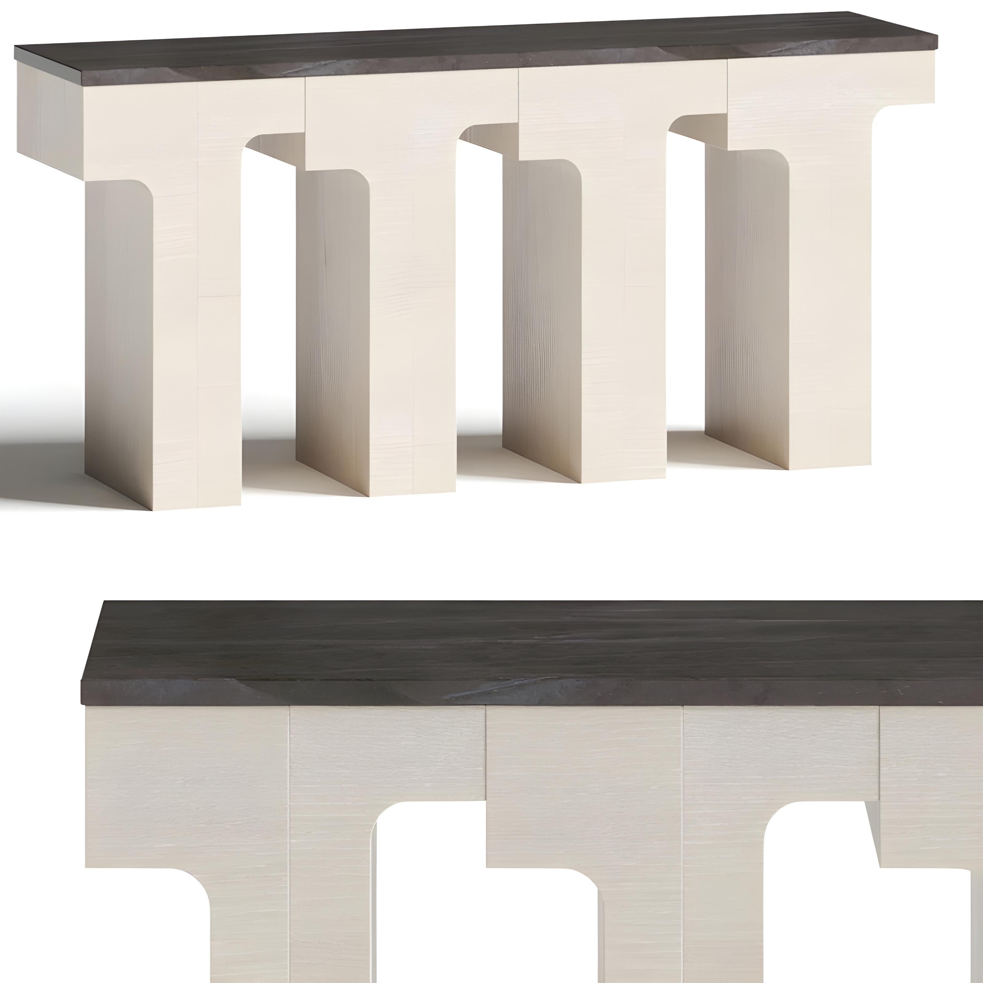 Contemporary Console Table with Marble Top & Limed Oak Structure By José Castro In New Condition For Sale In NEW YORK, NY