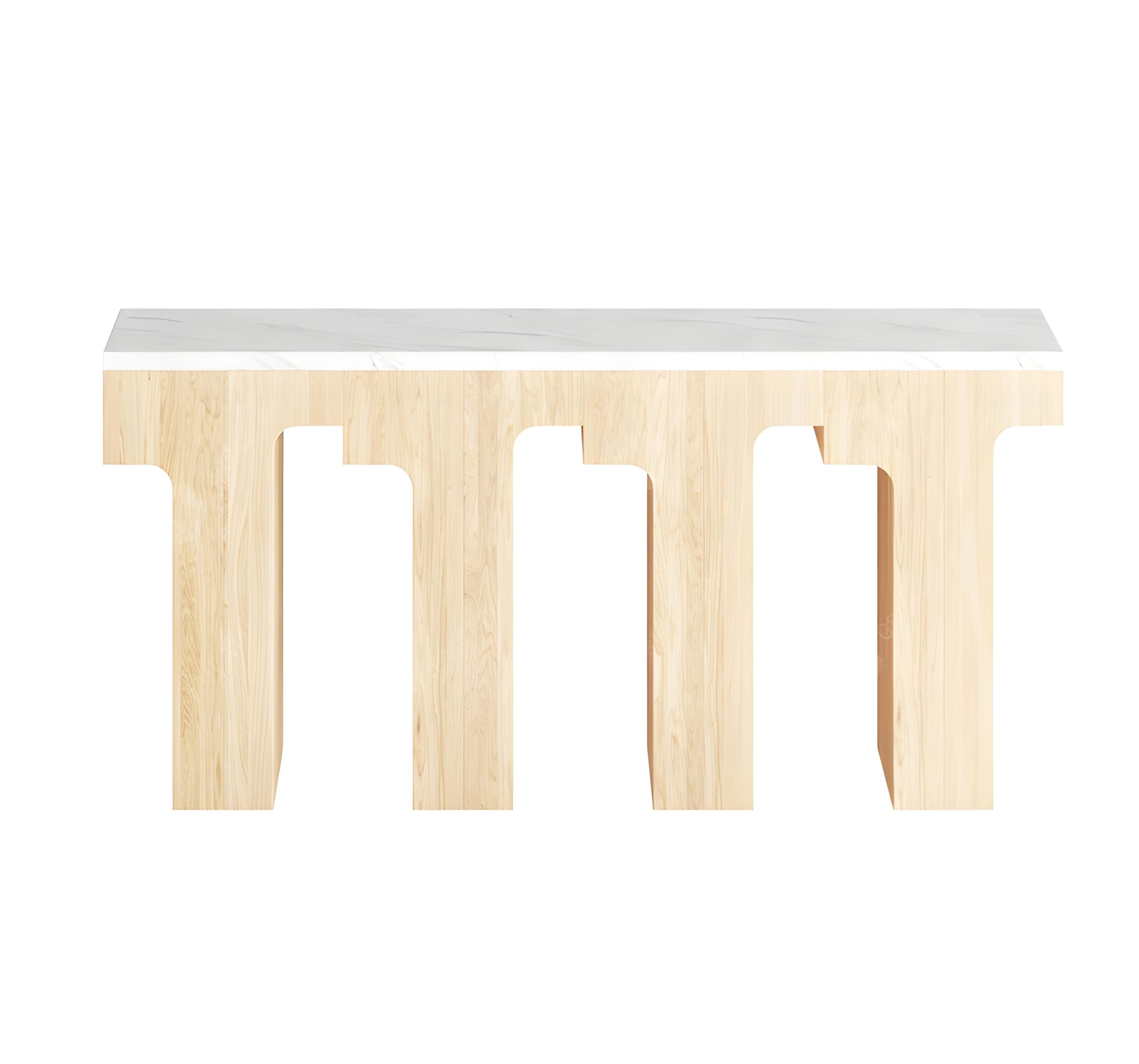 Hand-Crafted Contemporary Console Table with Marble Top & Limed Oak Structure By José Castro For Sale