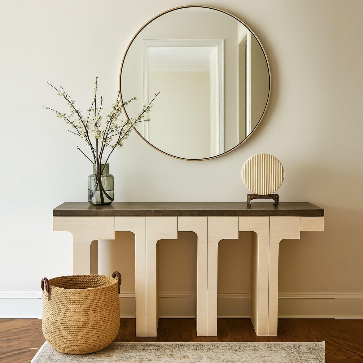 Hand-Crafted Contemporary Console Table with Marble Top & Limed Oak Structure For Sale