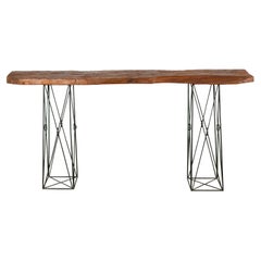 Contemporary Console Table with Reclaimed Wood Top and Metal Bases