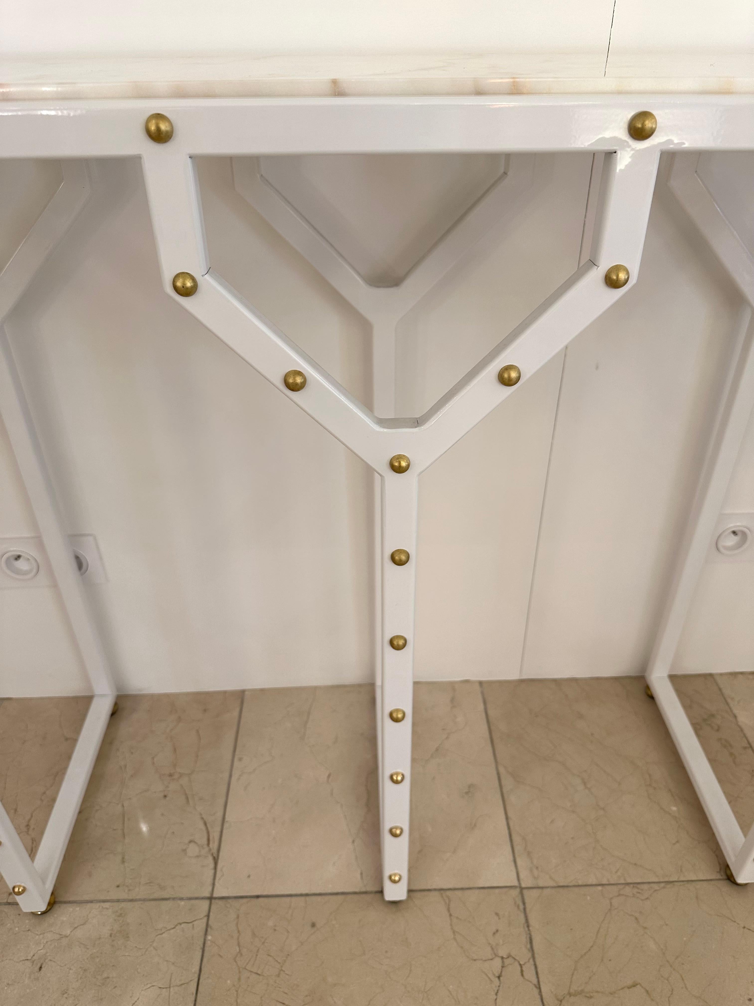 Contemporary Console Table Y White Lacquered Metal Brass and Marble. Italy For Sale 7