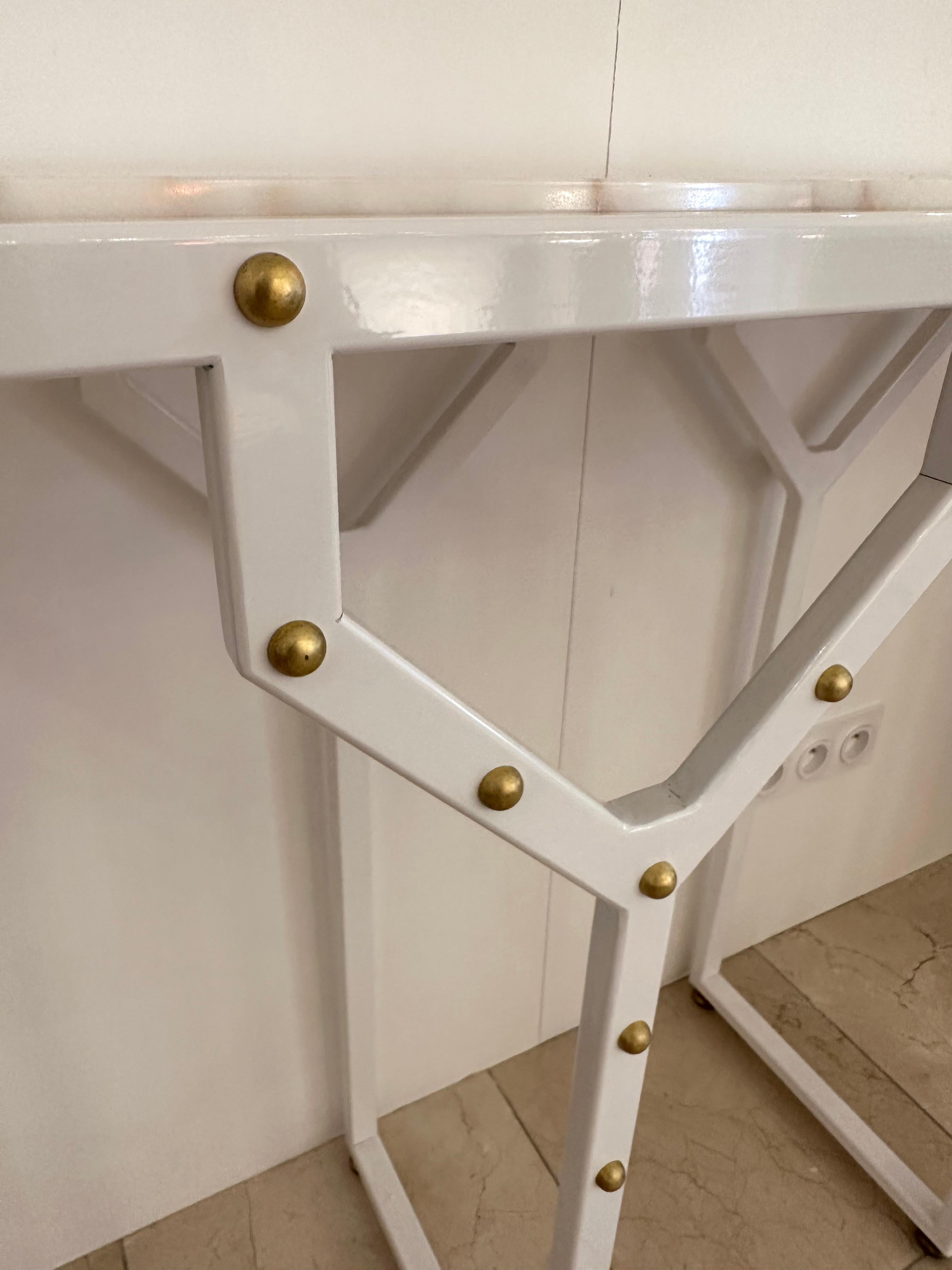 Contemporary Console Table Y White Lacquered Metal Brass and Marble. Italy For Sale 2