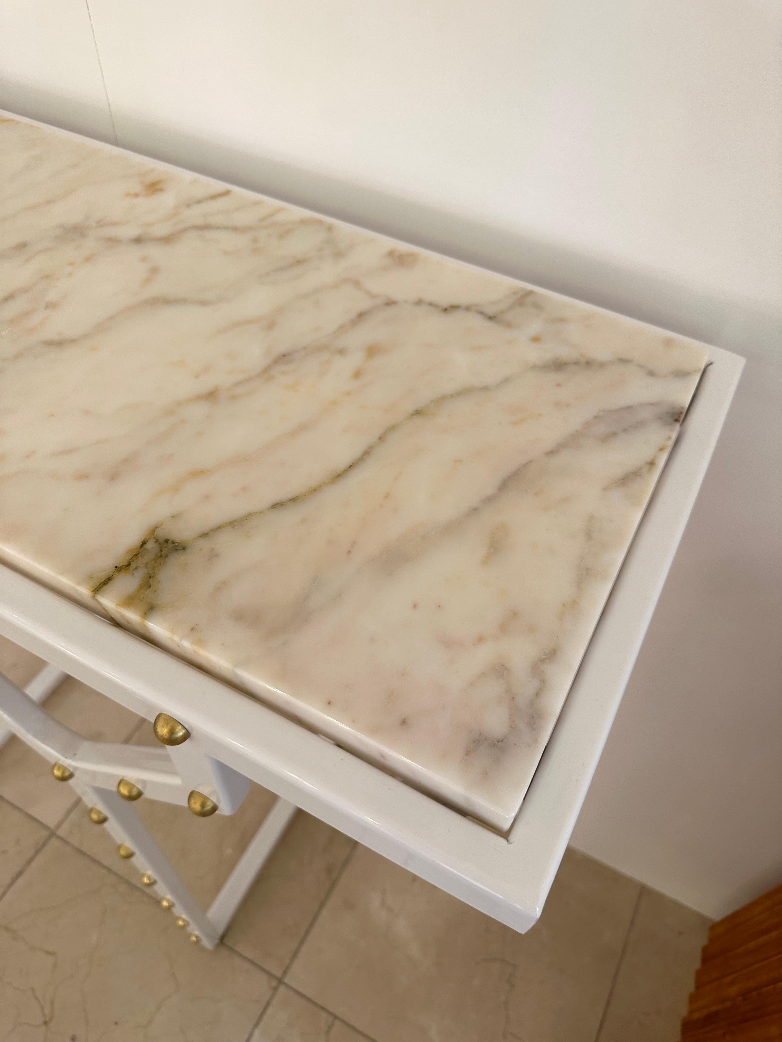 Contemporary Console Table Y White Lacquered Metal Brass and Marble. Italy For Sale 3