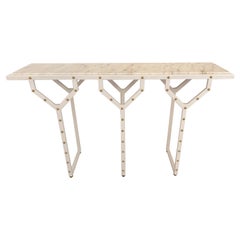 Contemporary Console Table Y White Lacquered Metal Brass and Marble. Italy